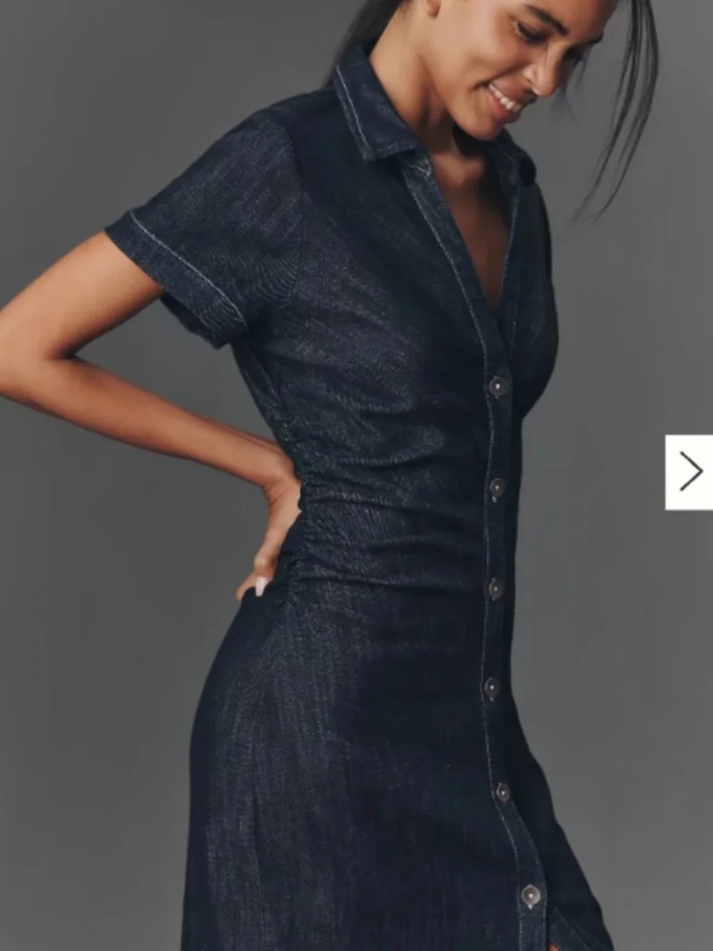 Anthropologie Greer Denim Midi Shirtdress by Pilcro in Midnight Wash Denim - Picture 2 of 9
